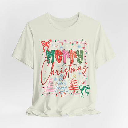 Merry Christmas Graphic Tee – Festive Holiday Holiday Lights & Trees Shirt