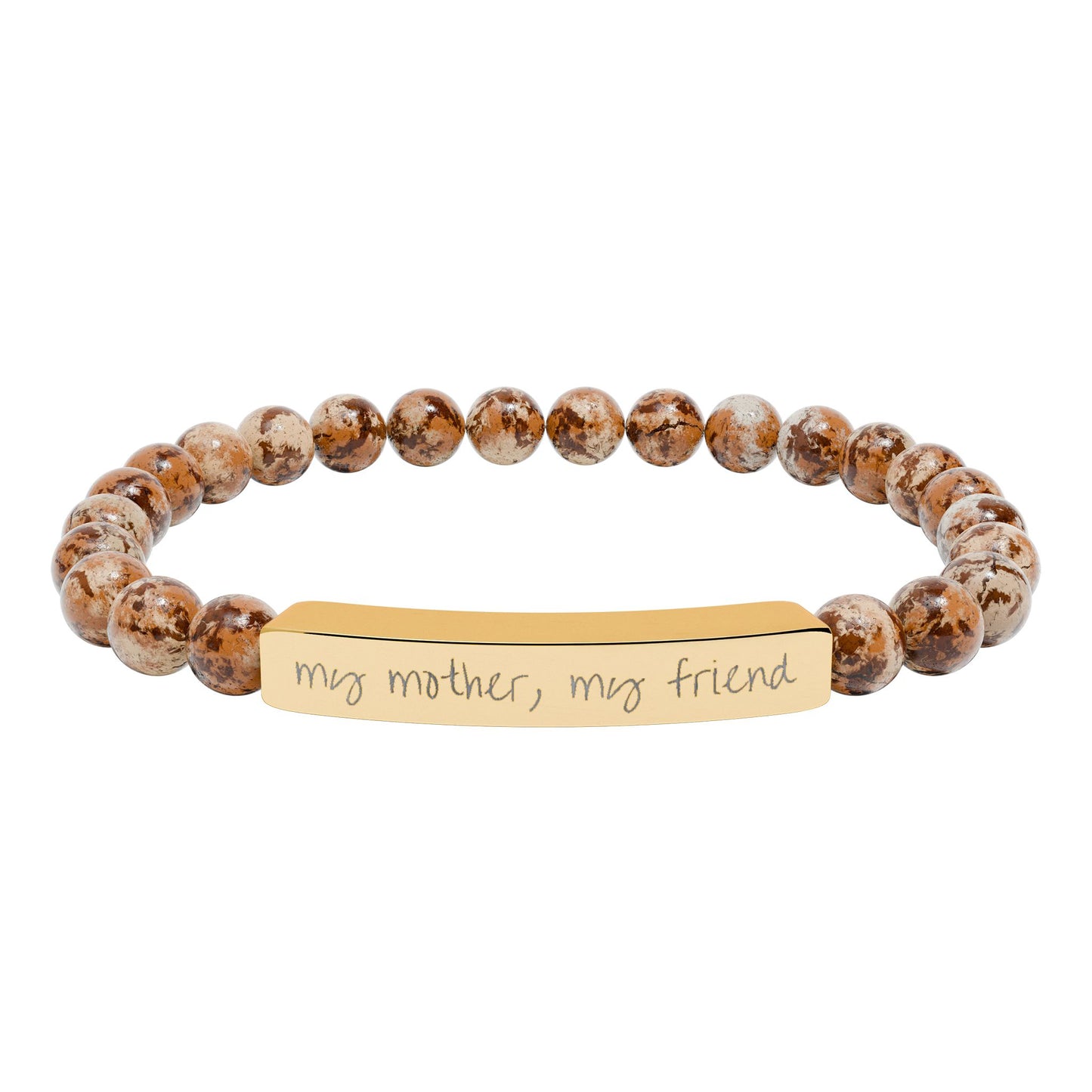 Engraved Natural Stone Bar Bracelet — "my mother, my friend" Stretch Bead Bracelet