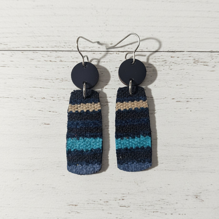 Striped Tweed and Wood Handmade Earrings