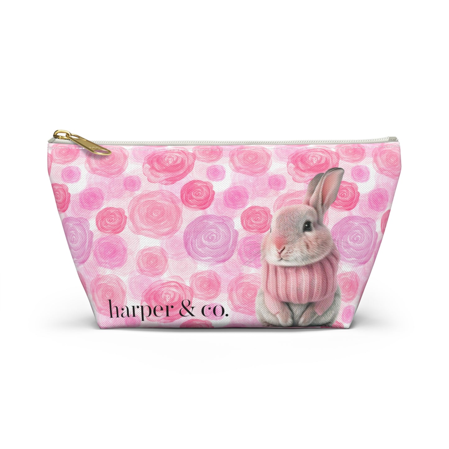 Bunny & Pink Roses Accessory Pouch w T-bottom