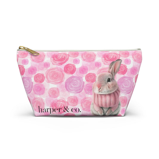 Bunny & Pink Roses Accessory Pouch w T-bottom