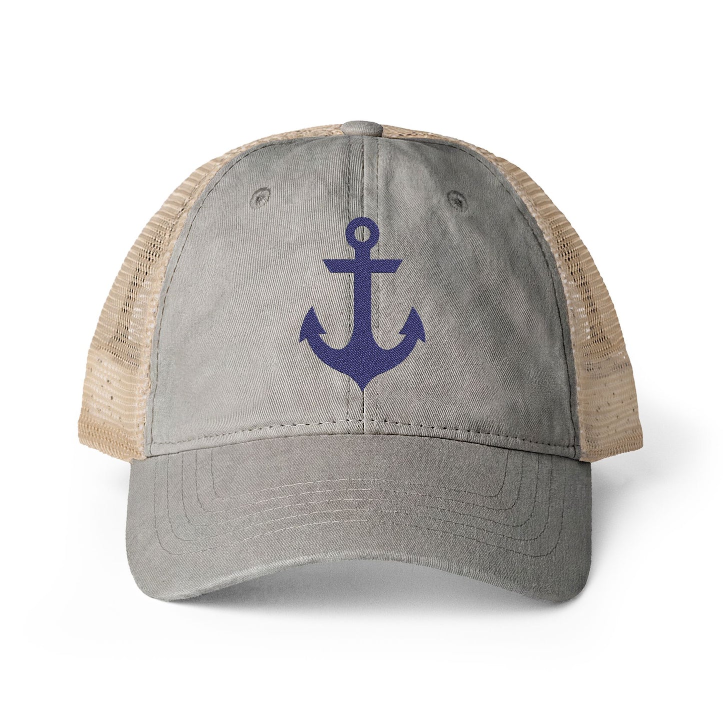 Blue Anchor Embroidered Women's Washed Mesh-Back Ball Cap