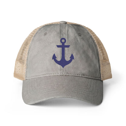 Blue Anchor Embroidered Women's Washed Mesh-Back Ball Cap