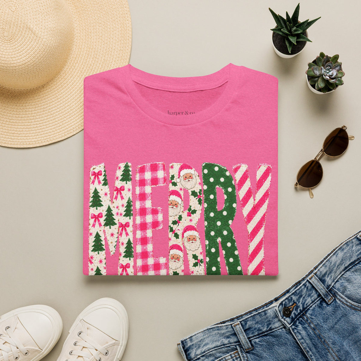 Merry Patchwork Christmas Holiday T-Shirt