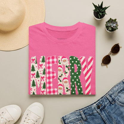 Merry Patchwork Christmas Holiday T-Shirt