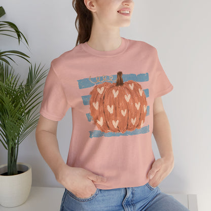 Pumpkin Heart Tee — Rustic Striped Autumn Pumpkin T‑Shirt