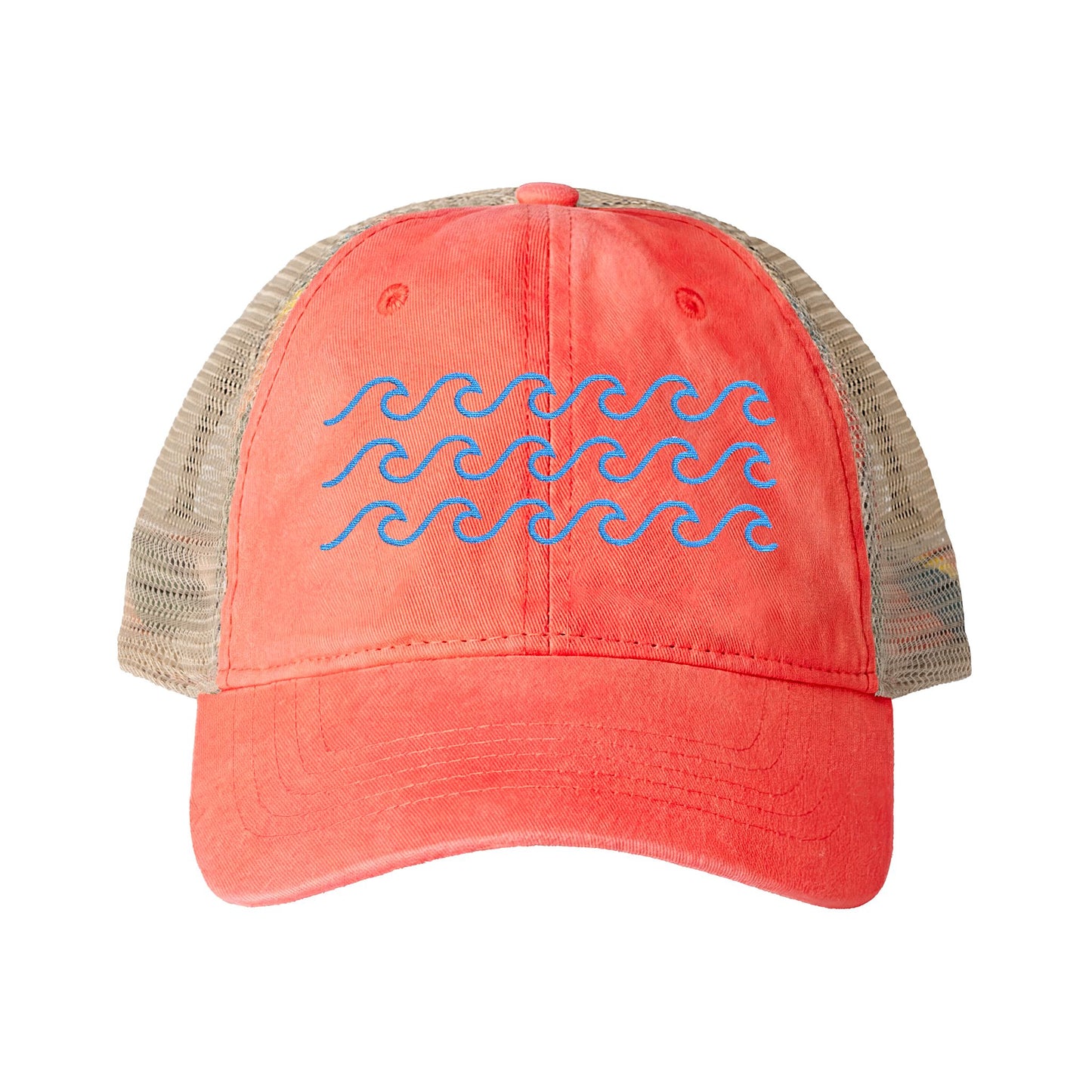Waves Embroidered Women's Washed Mesh-Back Ball Cap