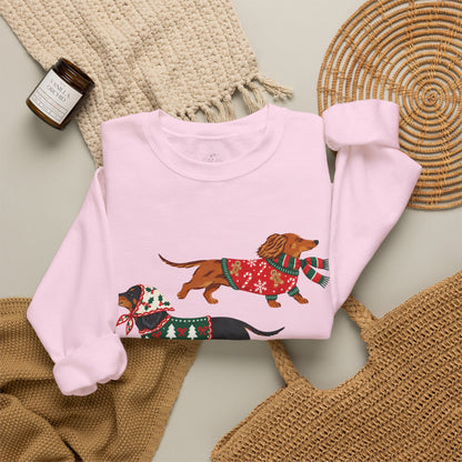 Dachshund Trio Christmas Sweatshirt – Festive Wiener Dogs in Holiday Sweaters