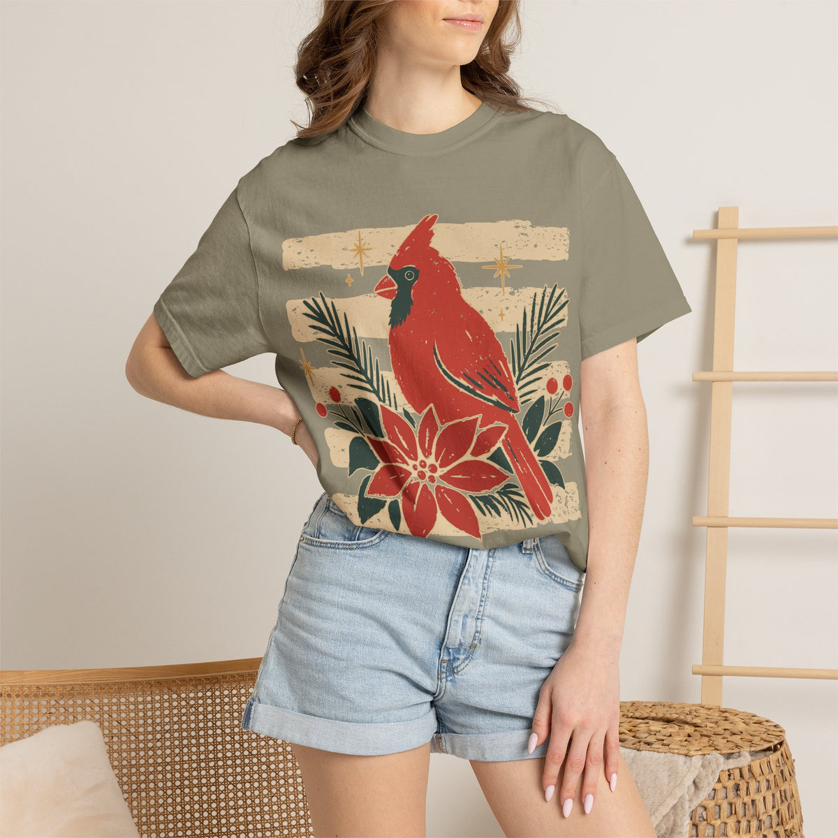 Cardinal & Poinsettia Holiday T-Shirt