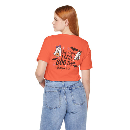 Halloween Ghost Tee — "Shop at Your Local BOO-tique" Graphic T-Shirt