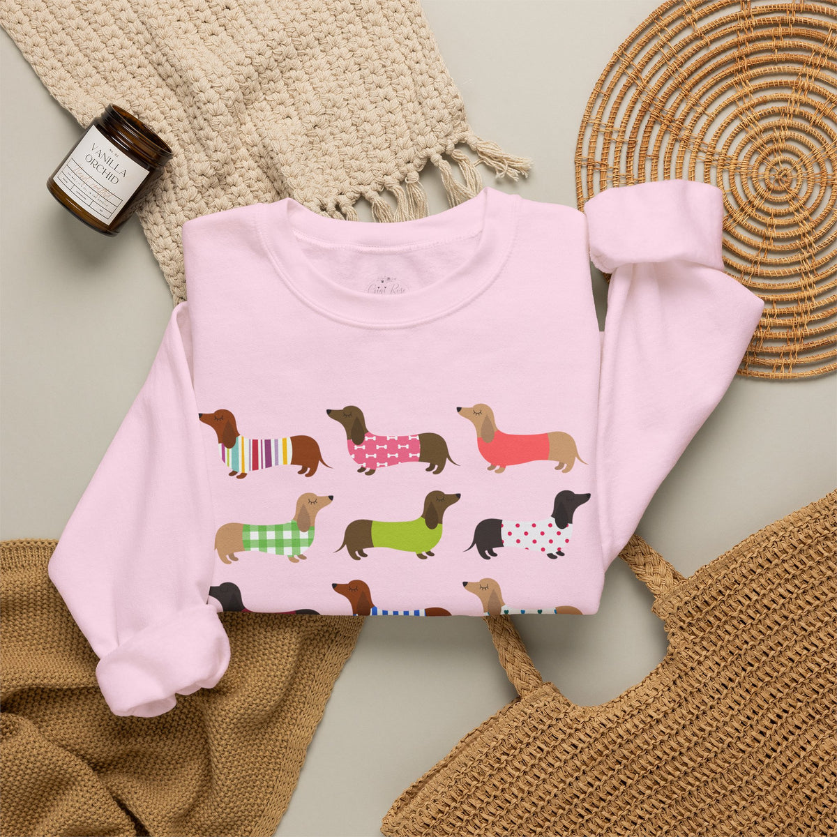 Colorful Dachshund Crewneck Sweatshirt — Vibrant Wiener Dog Design