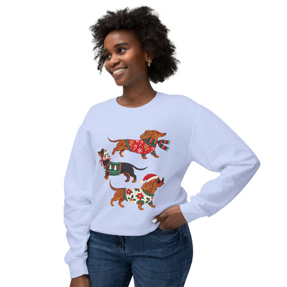 Dachshund Trio Christmas Sweatshirt — Festive Wiener Dogs in Holiday Sweaters