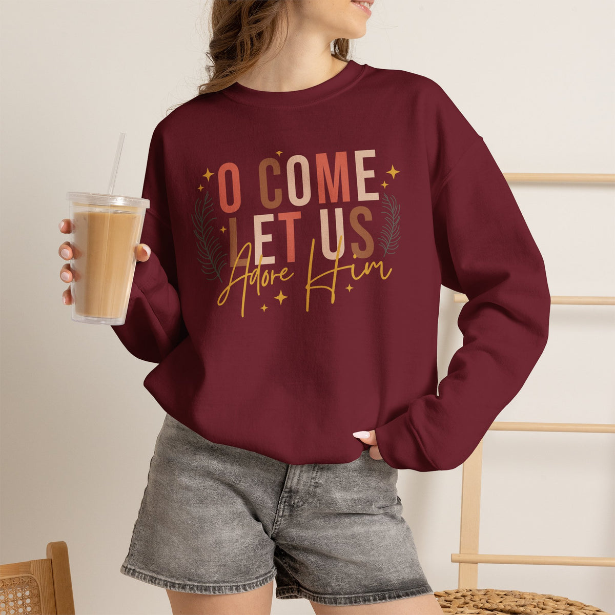 O Come Let Us Adore Him Christmas Crewneck Sweatshirt