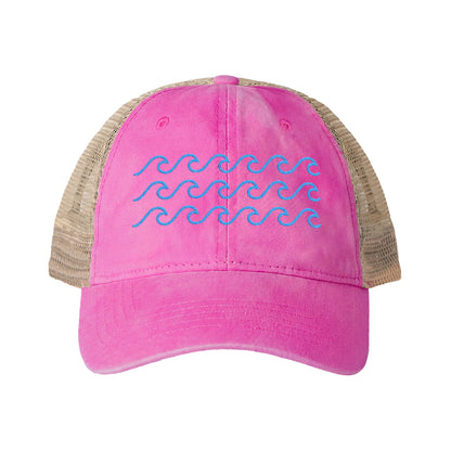 Waves Embroidered Women's Washed Mesh-Back Ball Cap