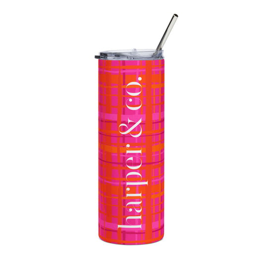 20oz Stainless Tumbler — Hot Pink Plaid 'harper & co.' Design