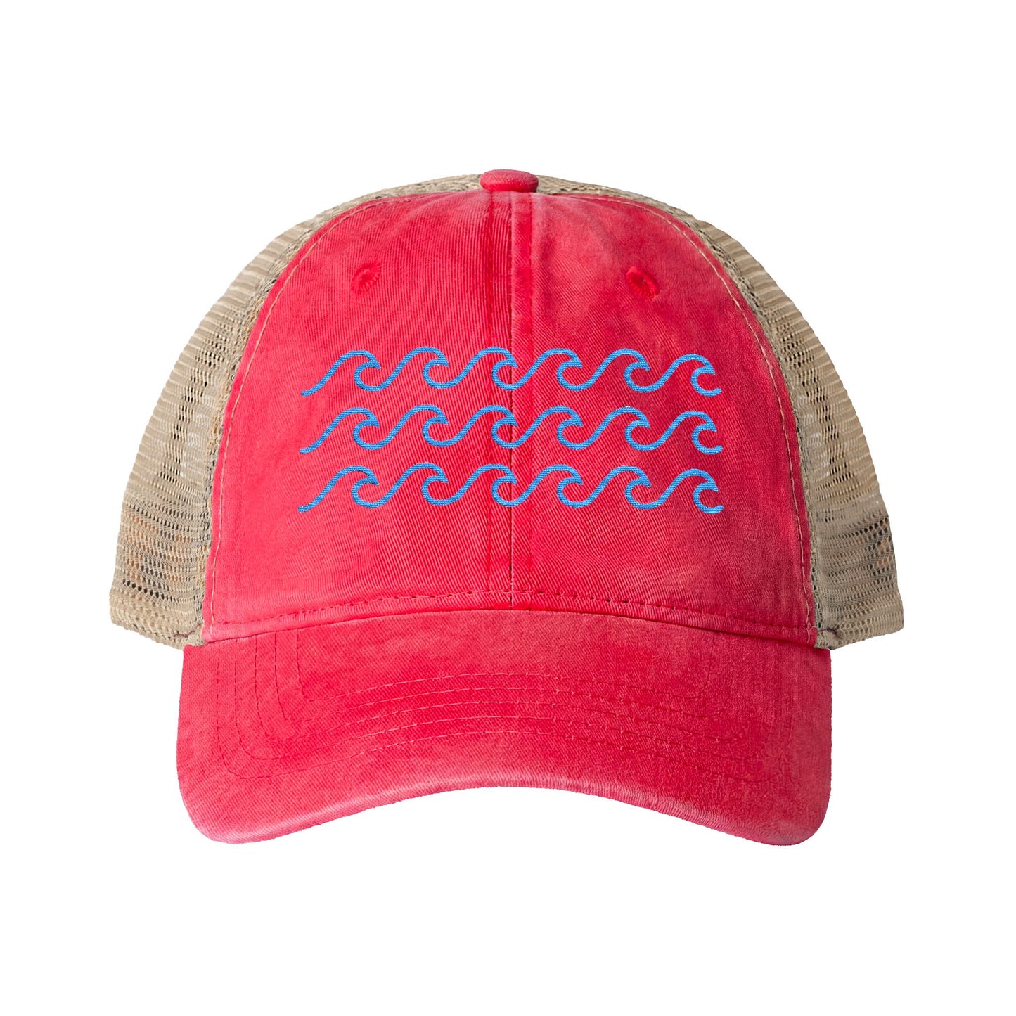 Waves Embroidered Women's Washed Mesh-Back Ball Cap