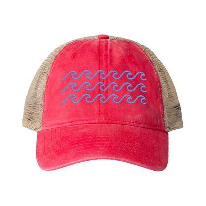 Waves Embroidered Women's Washed Mesh-Back Ball Cap