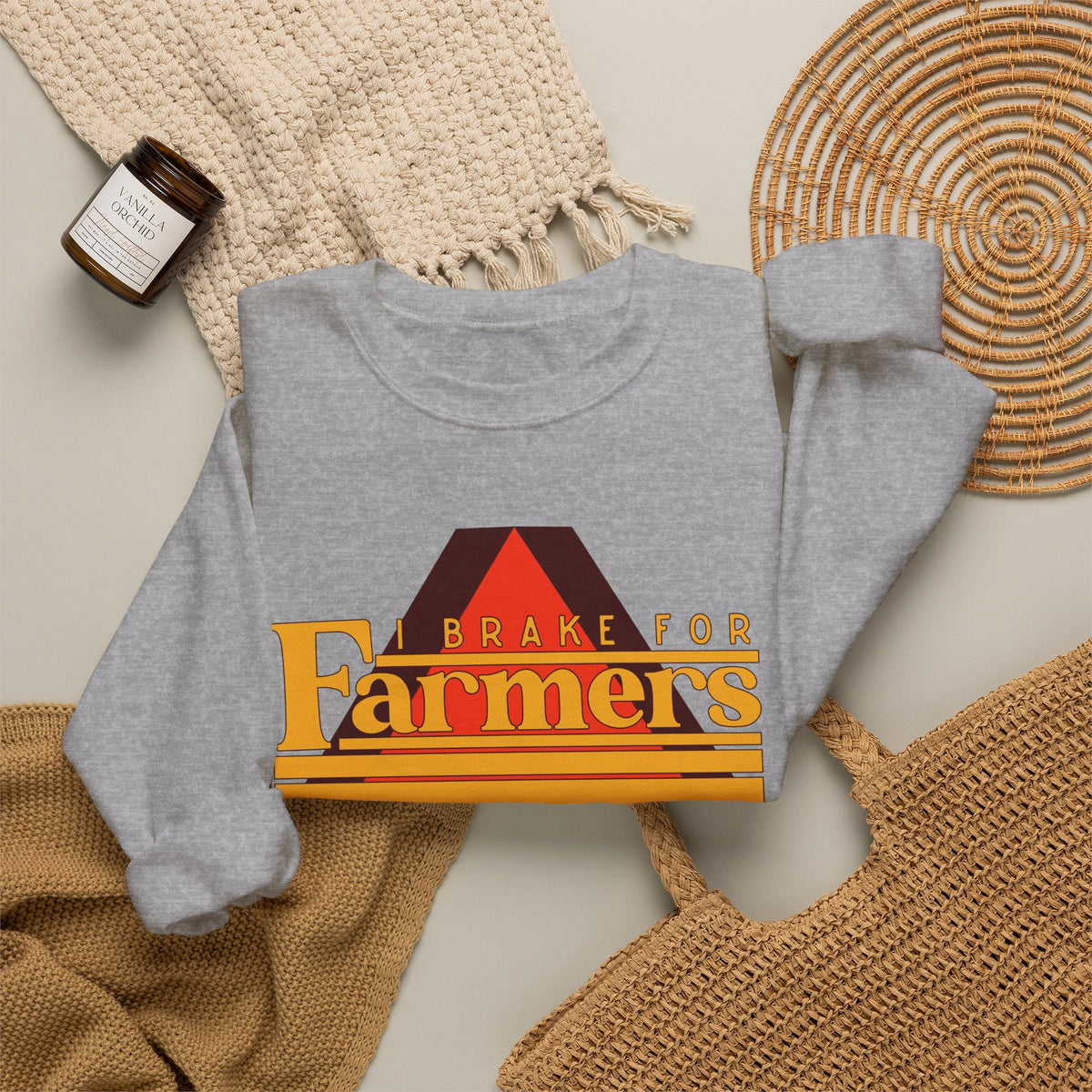 Farmers Crewneck Sweatshirt — 'I Brake for Farmers' Retro Farm Crew