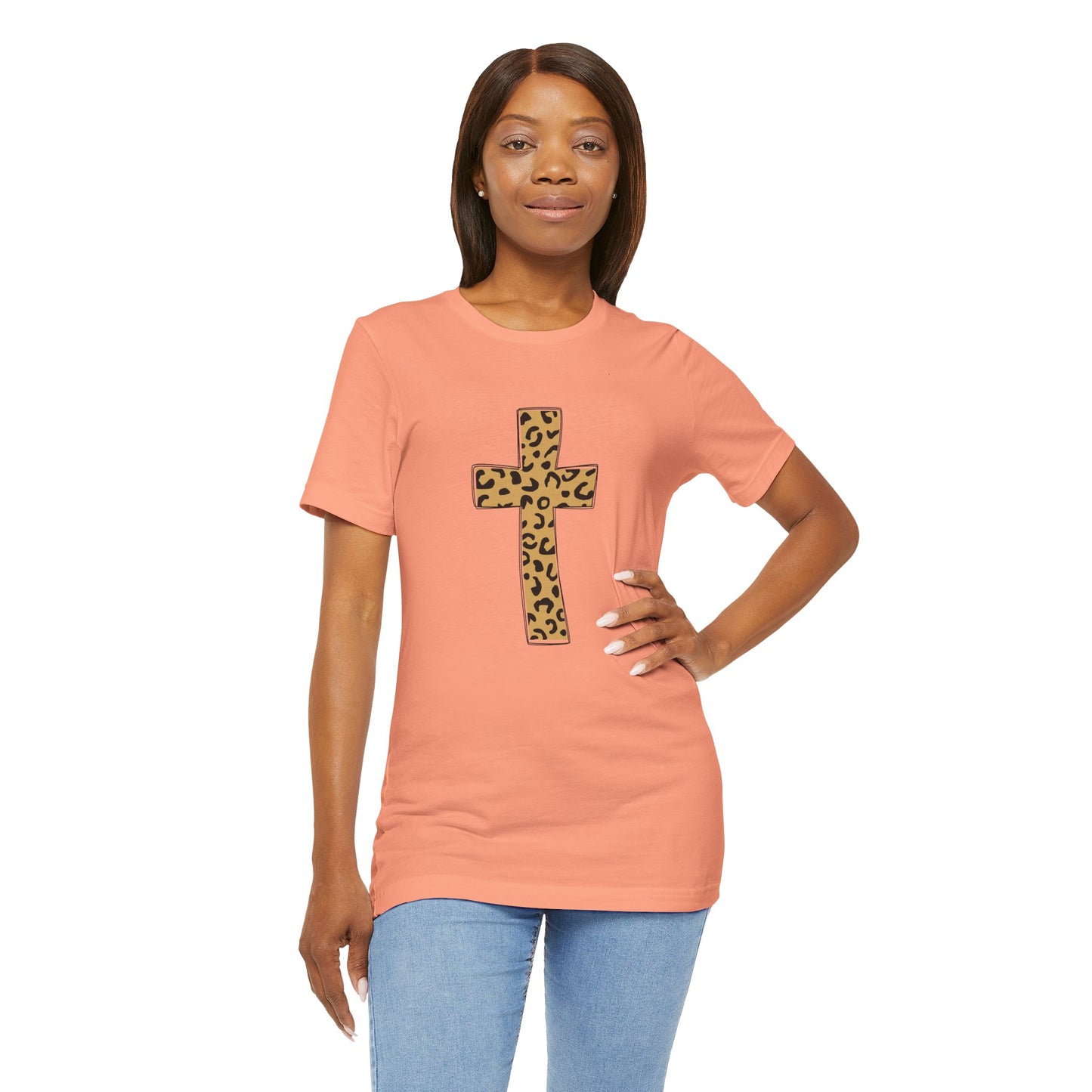 Leopard Cross Bella Canvas Full Size Unisex Jersey Short Sleeve Tee