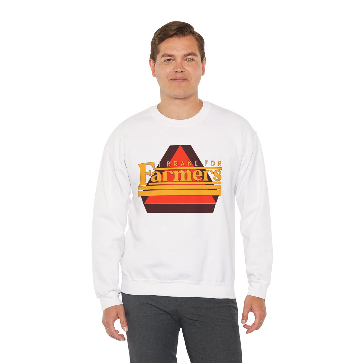 Farmers Crewneck Sweatshirt — 'I Brake for Farmers' Retro Farm Crew