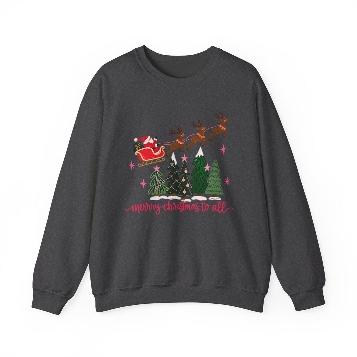 Christmas Crewneck Sweatshirt — "Merry Christmas to All" Santa & Reindeer Holiday Sweatshirt