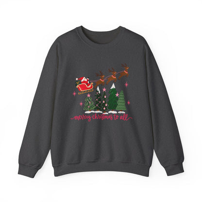 Christmas Crewneck Sweatshirt — "Merry Christmas to All" Santa & Reindeer Holiday Sweatshirt