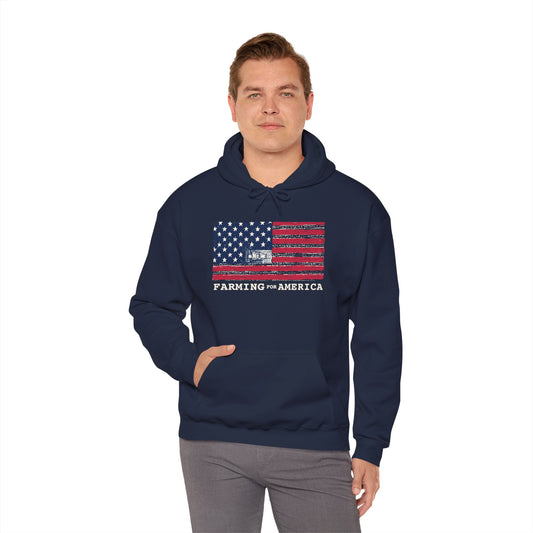 Farming for America Hoodie — Vintage American Flag Farm Sweatshirt