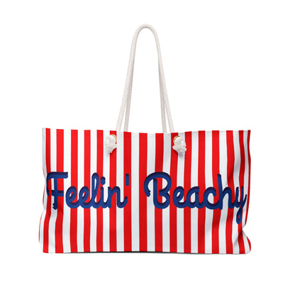 Feelin' Beachy Striped Red & White Weekender Bag — Nautical Beach Travel Tote