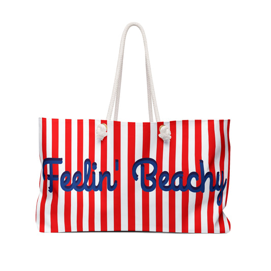 Feelin' Beachy Striped Red & White Weekender Bag — Nautical Beach Travel Tote