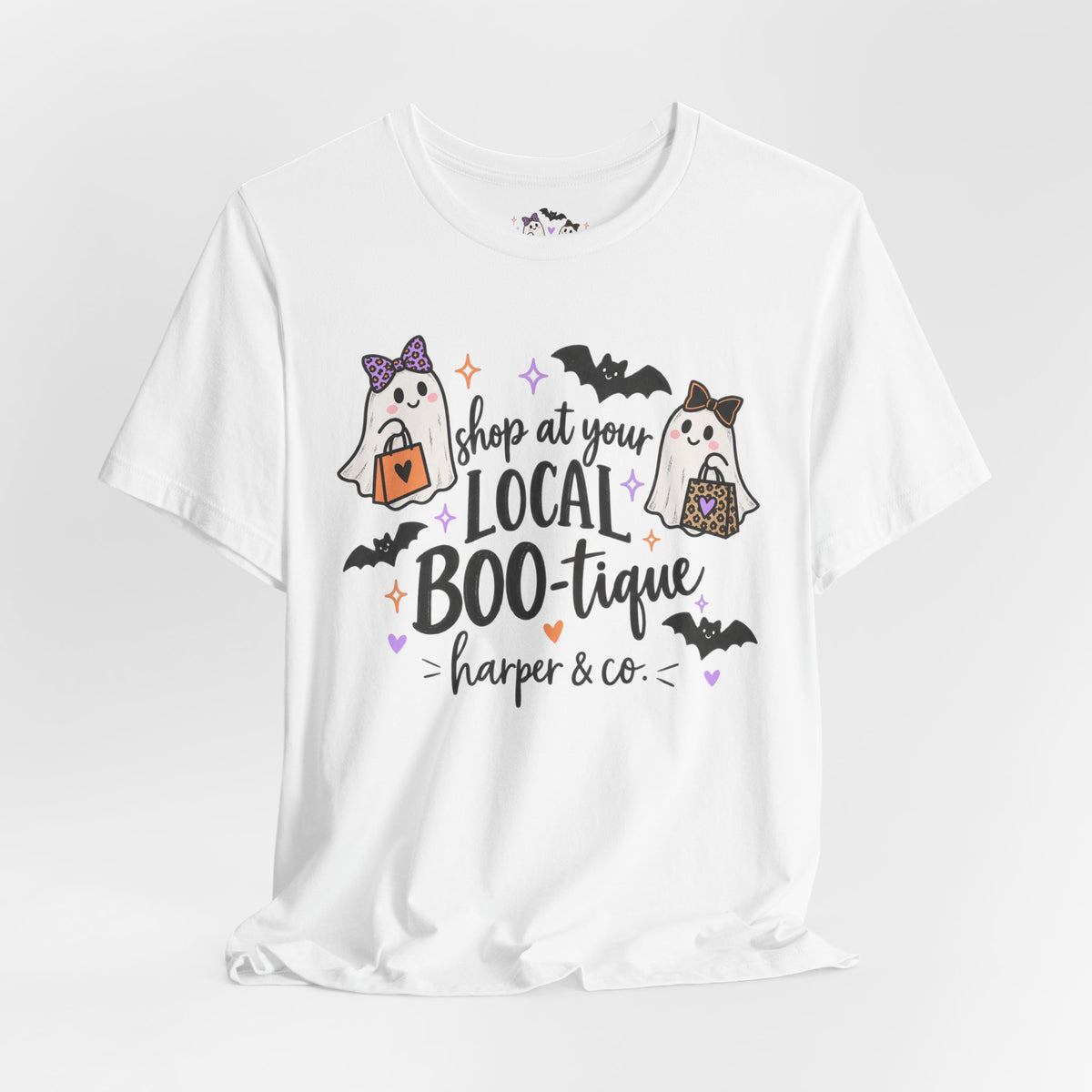 T-Shirt — "Shop at Your Local BOO-tique" Halloween Ghost Boutique Tee