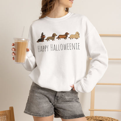 Halloween Dachshund Sweatshirt — "Happy Halloweenie" Cute Halloween Dog Crewneck