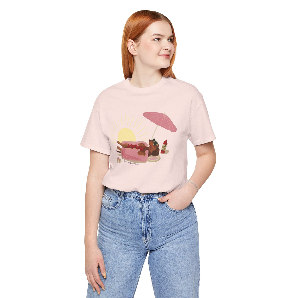 Hot Dog Summer Weenie Dog T-Shirt — Relaxing Dachshund at the Beach Graphic Tee