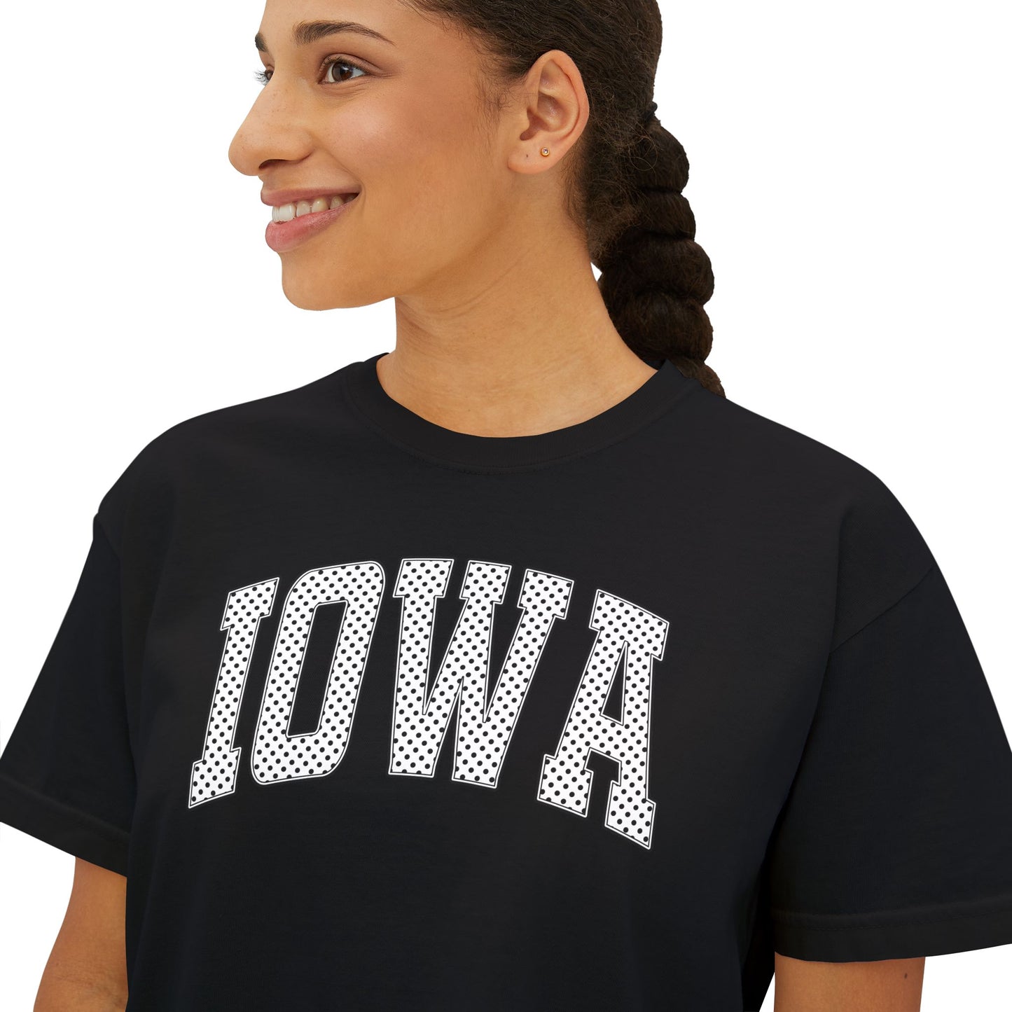 Iowa Boxy Tee — Women's Cropped College Graphic T-Shirt
