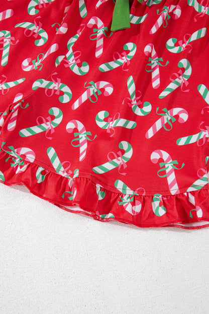 Christmas Candy Cane Print Pocketed Knotted Pajama Set