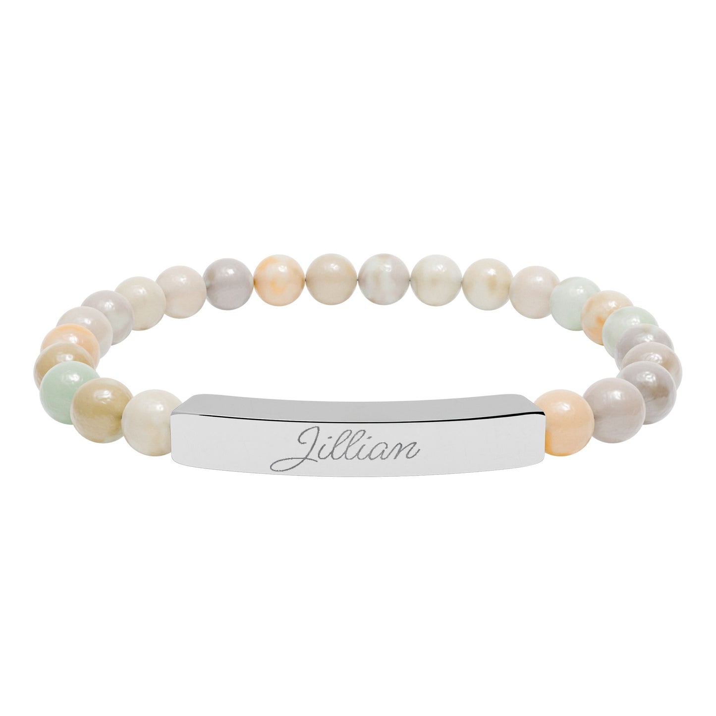 Engravable Natural Stone Bar Bracelet – Personalized Stretch Beaded Bracelet