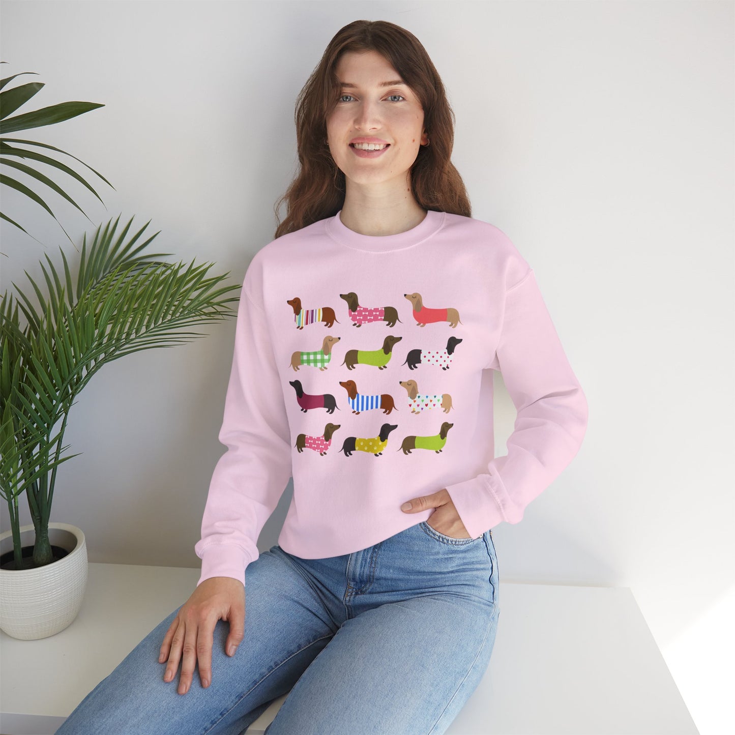 Colorful Dachshund Crewneck Sweatshirt — Vibrant Wiener Dog Design