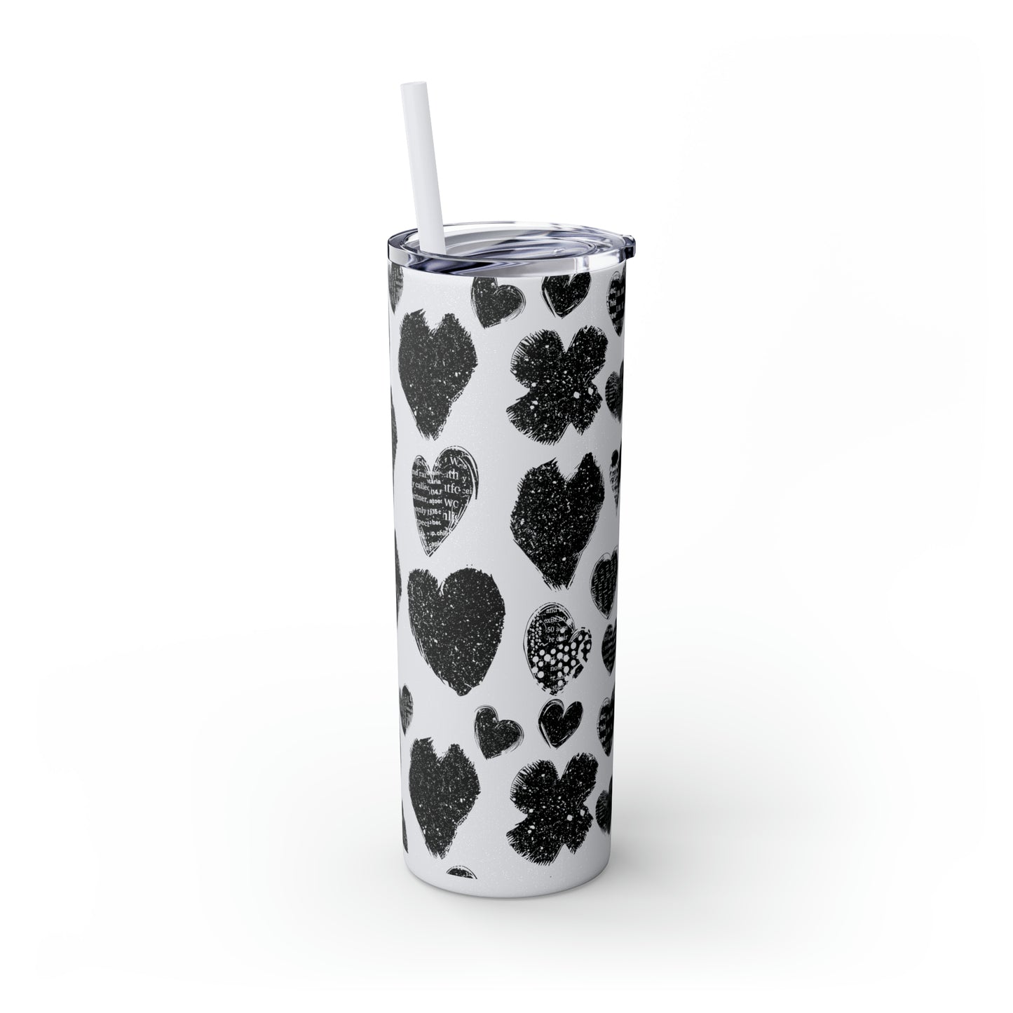 Black Heart Skinny Tumbler with Straw, 20oz