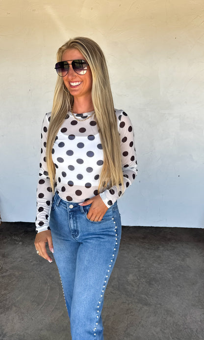 BLAKELEY Polka Dot Dress It Up Mesh Top