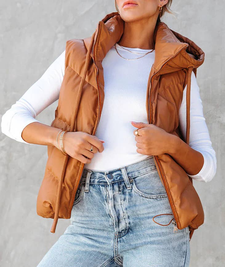 Short Hooded Down Sleeveless Vest