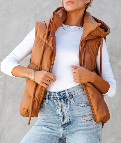 Short Hooded Down Sleeveless Vest