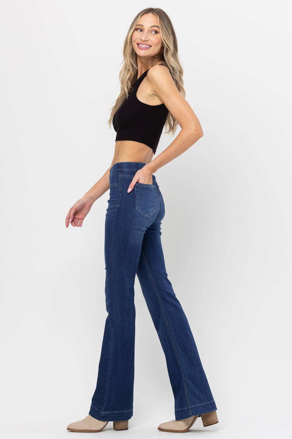 Jocelyn Full Size Dark Denim Pull On Flare