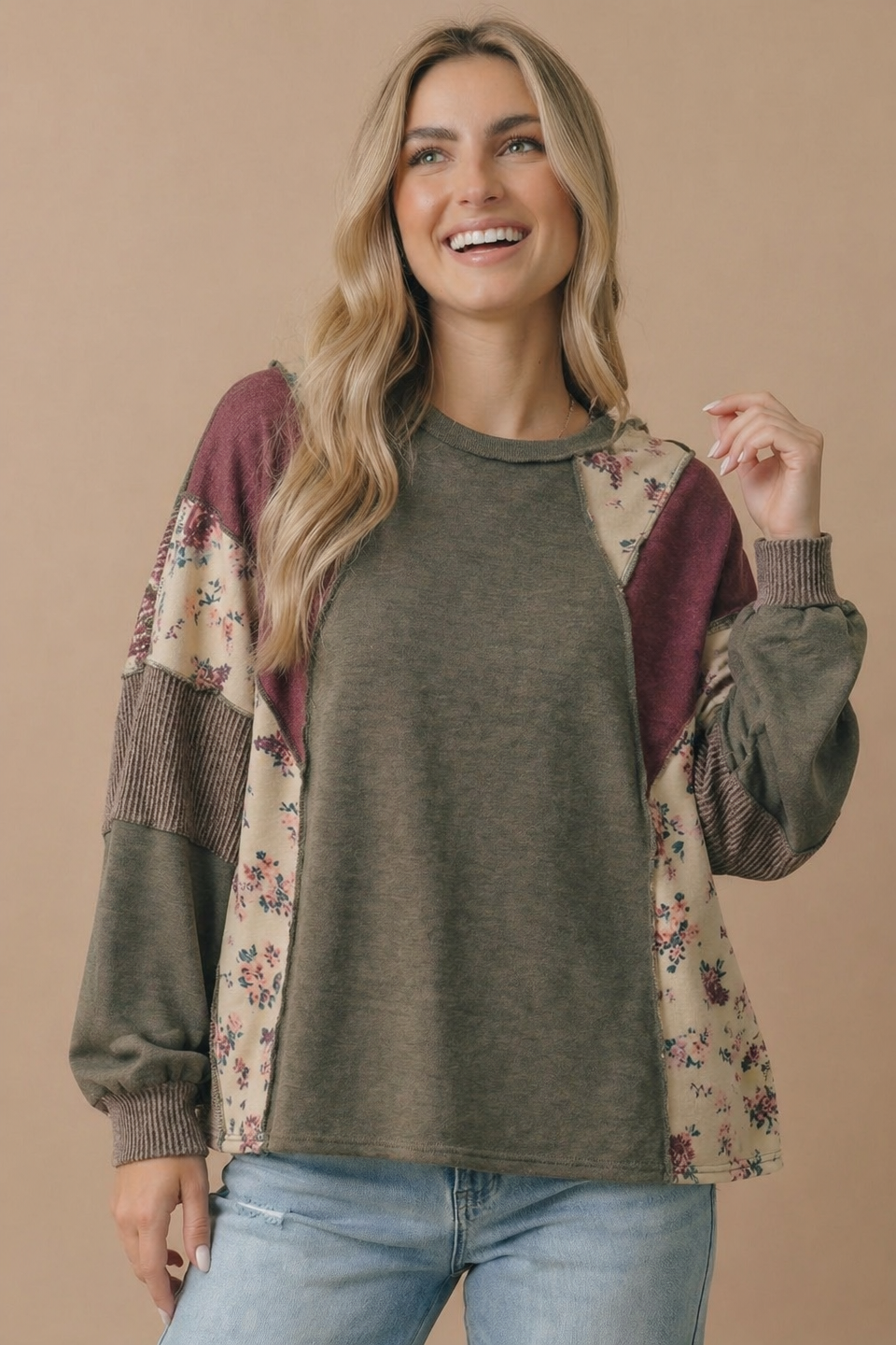 Mixed Media Patchwork Pullover Knit Top