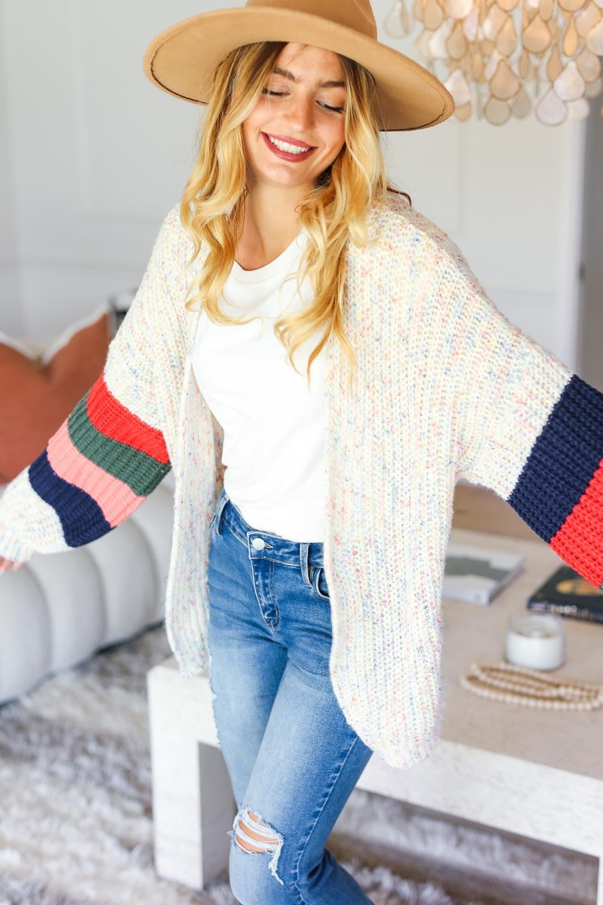 Sandy Multi Color Oversized Sweater Open Cardigan