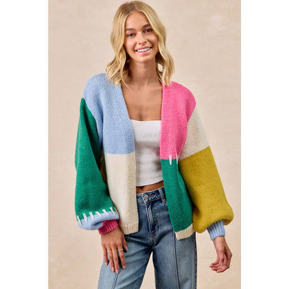 BiBi Color Block Sweater Open Cardigan