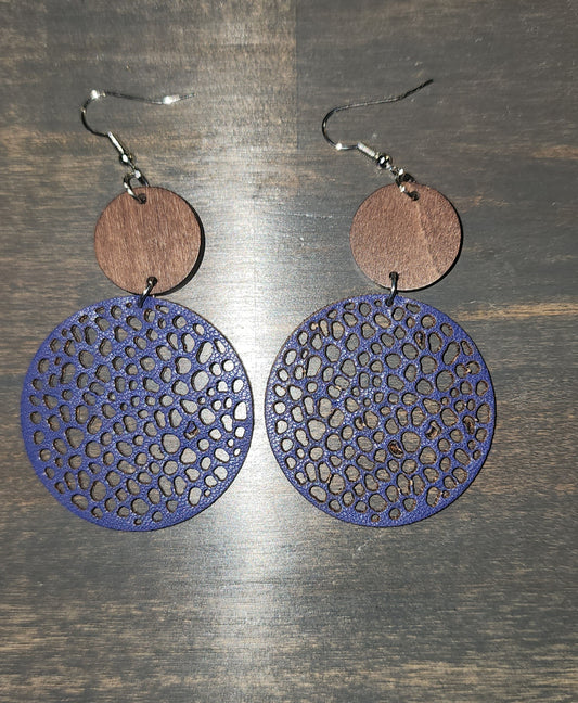 Hollow Out Wooden Round Drop Earrings