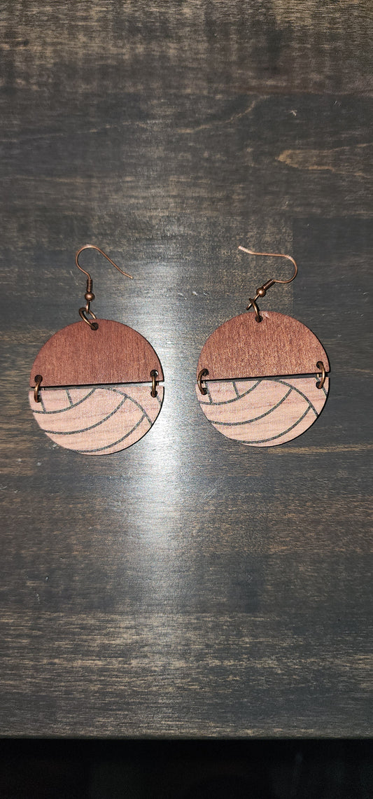 Wooden Volleyball Dangle Earrings