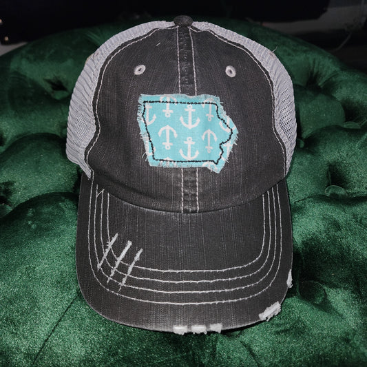 Anchor Fabric State of Iowa | Grey Distressed Trucker Hat