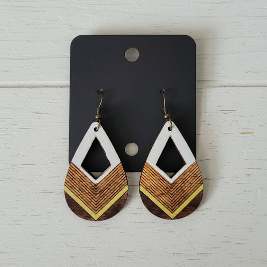 Wooden Tear Shaped Handpainted Earrings