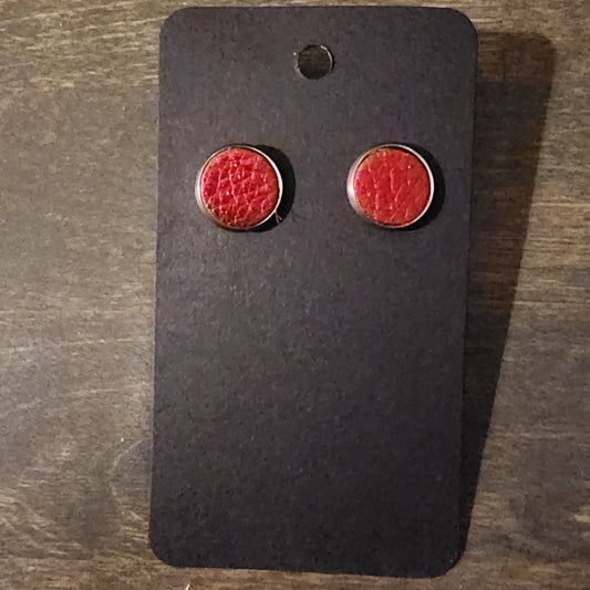 Metallic Pebble Leather Handmade Stud Earrings - Two Sizes