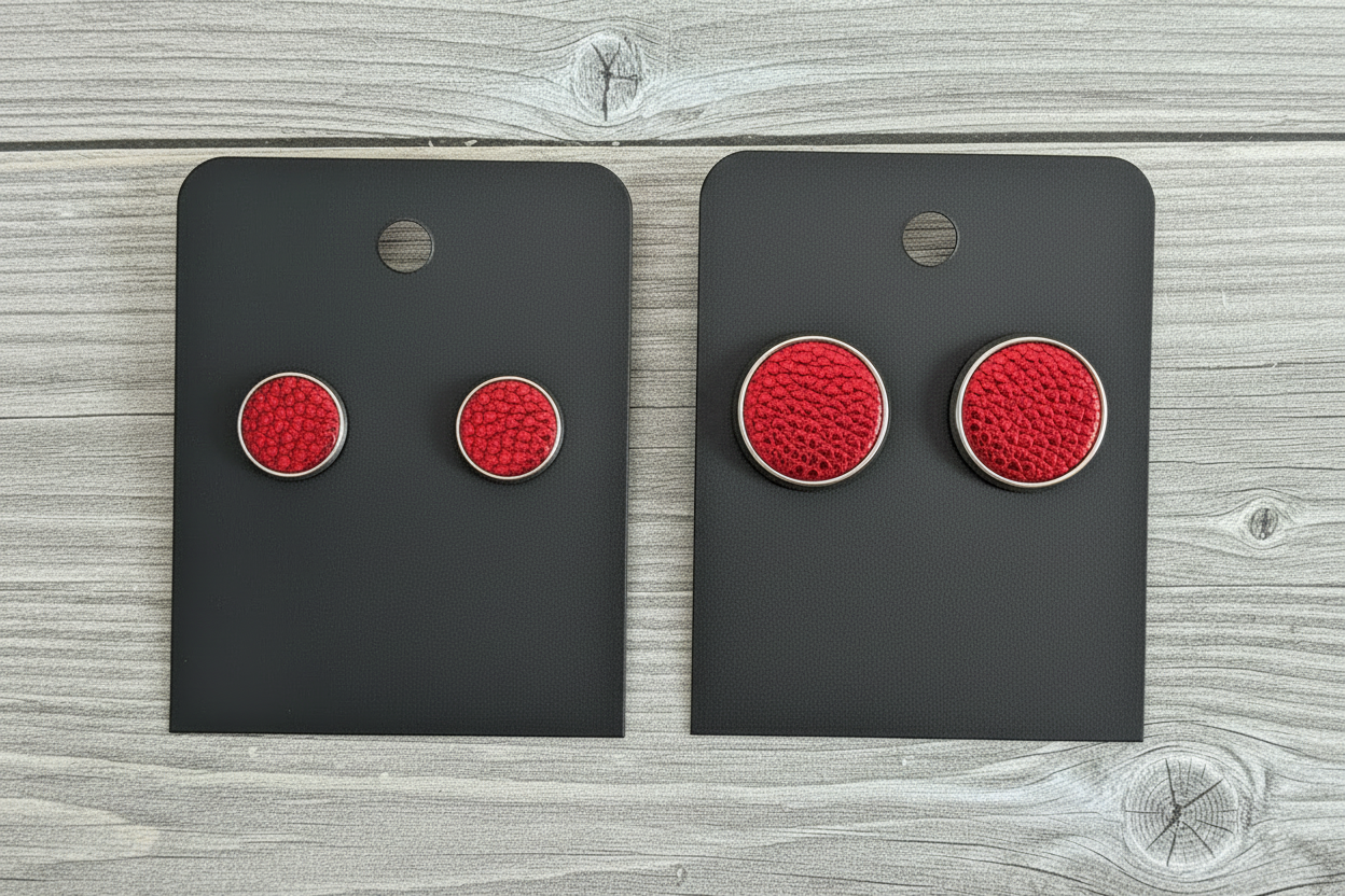 Metallic Pebble Leather Handmade Stud Earrings - Two Sizes